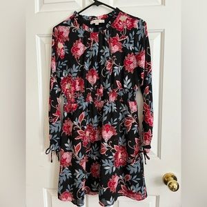 LOFT Floral Mock Neck Flare Dress